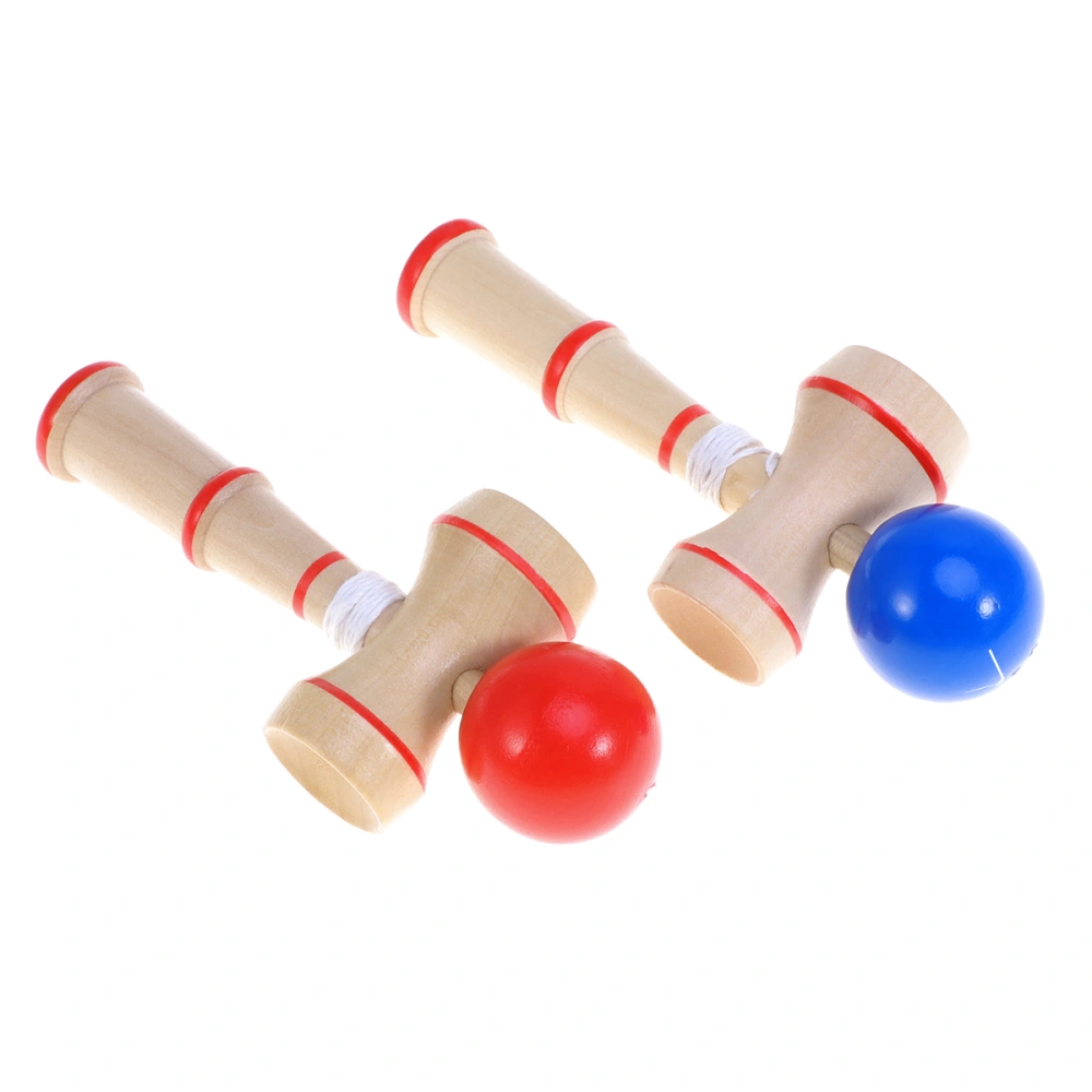 2pcs Wooden Toy Creative Kendama Cup and Ball Toys Catch Skill Game Handcrafted Gifts for Kids(Red+Blue)