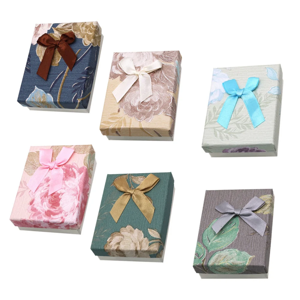 6pcs Jewelry Storage Boxes Gift Packing Case Bowknot Earring Necklace Holder for Women Girls Random Color