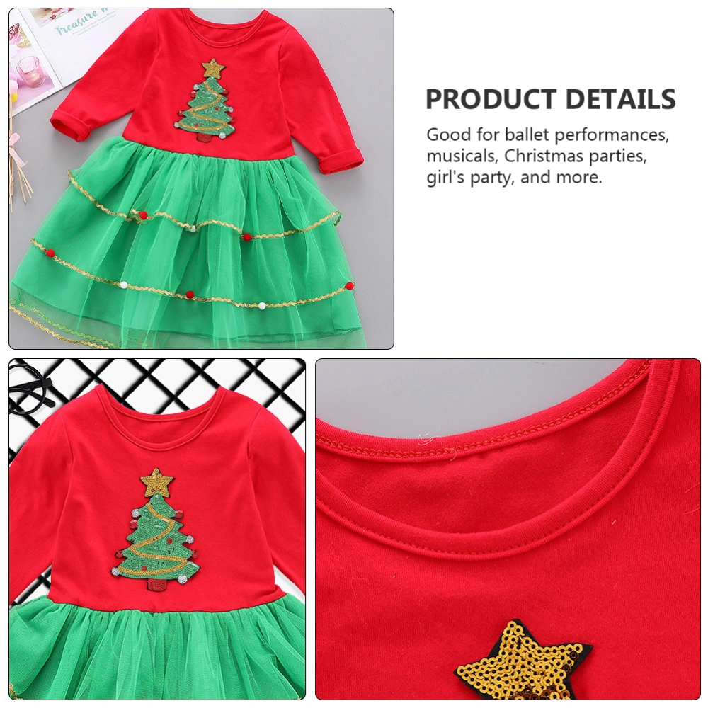 1Pc Christmas Tutu Dress Sequins Xmas Tree Pattern One-piece Girl Tulle Skirt