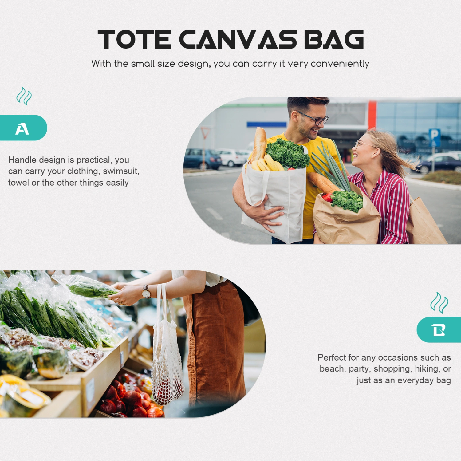 1pc Portable Shopping Bag Canvas Storage Tote Bag Portable Storage Pouch
