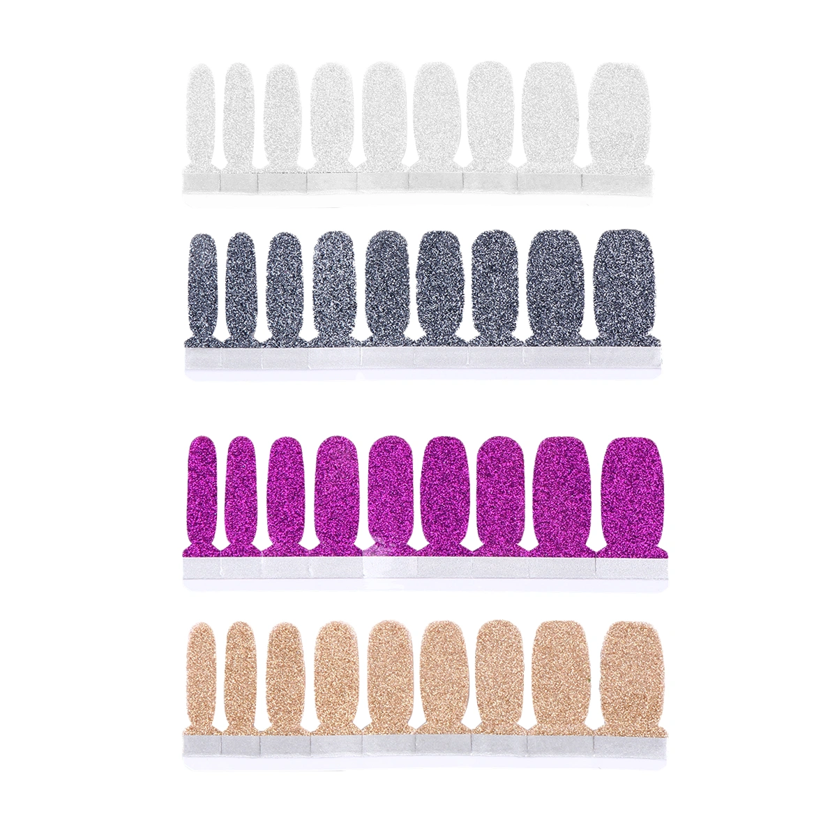 4pcs Pure Color Nail Art Stickers Fake Nail Tip Decals Nail Stickers Manicure Decoration Nail Pieces for Women Girls (Golden, Silver, Grey, Purple)
