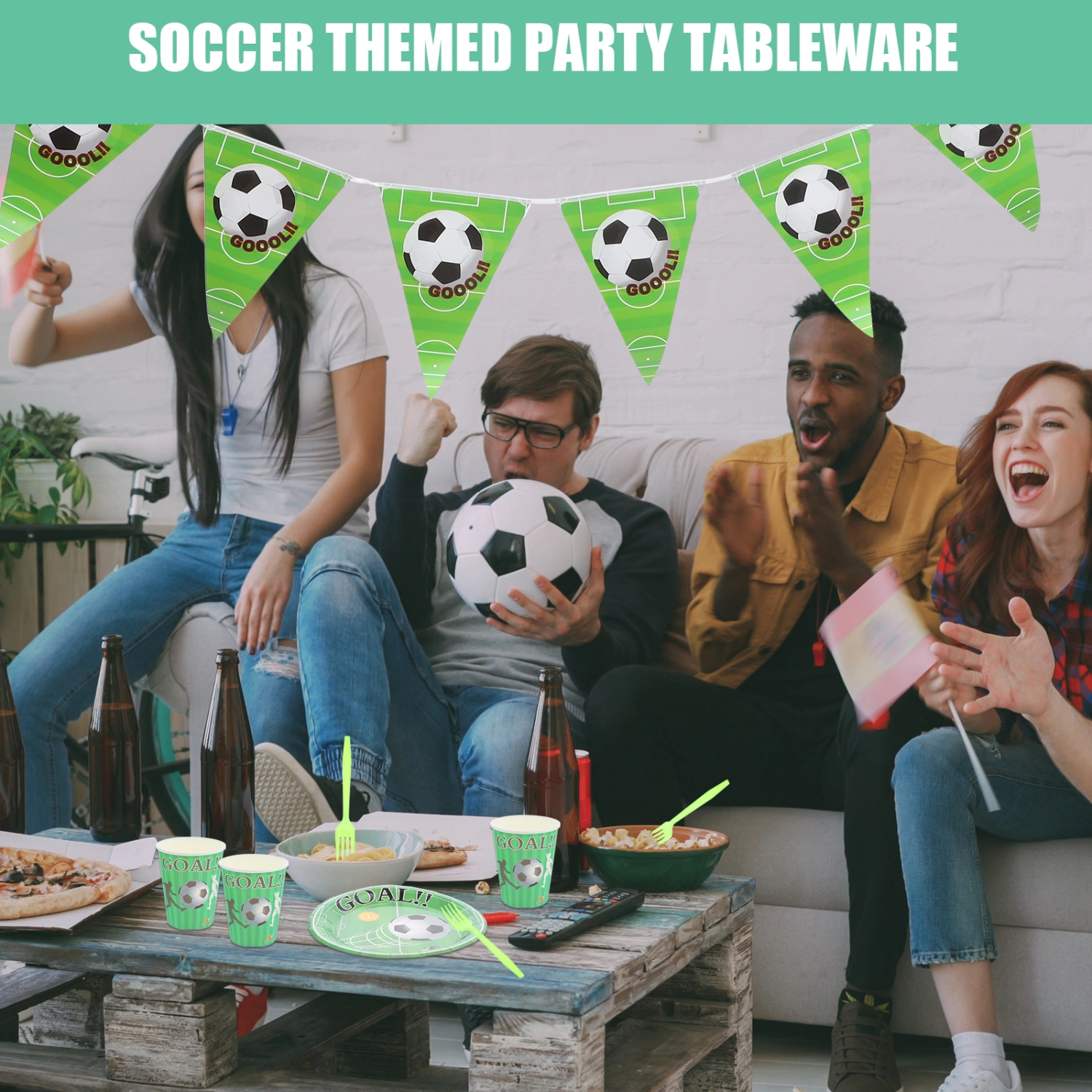 1 Set of Soccer Themed Party Tableware Disposable Paper Tableware Soccer Party Decoration