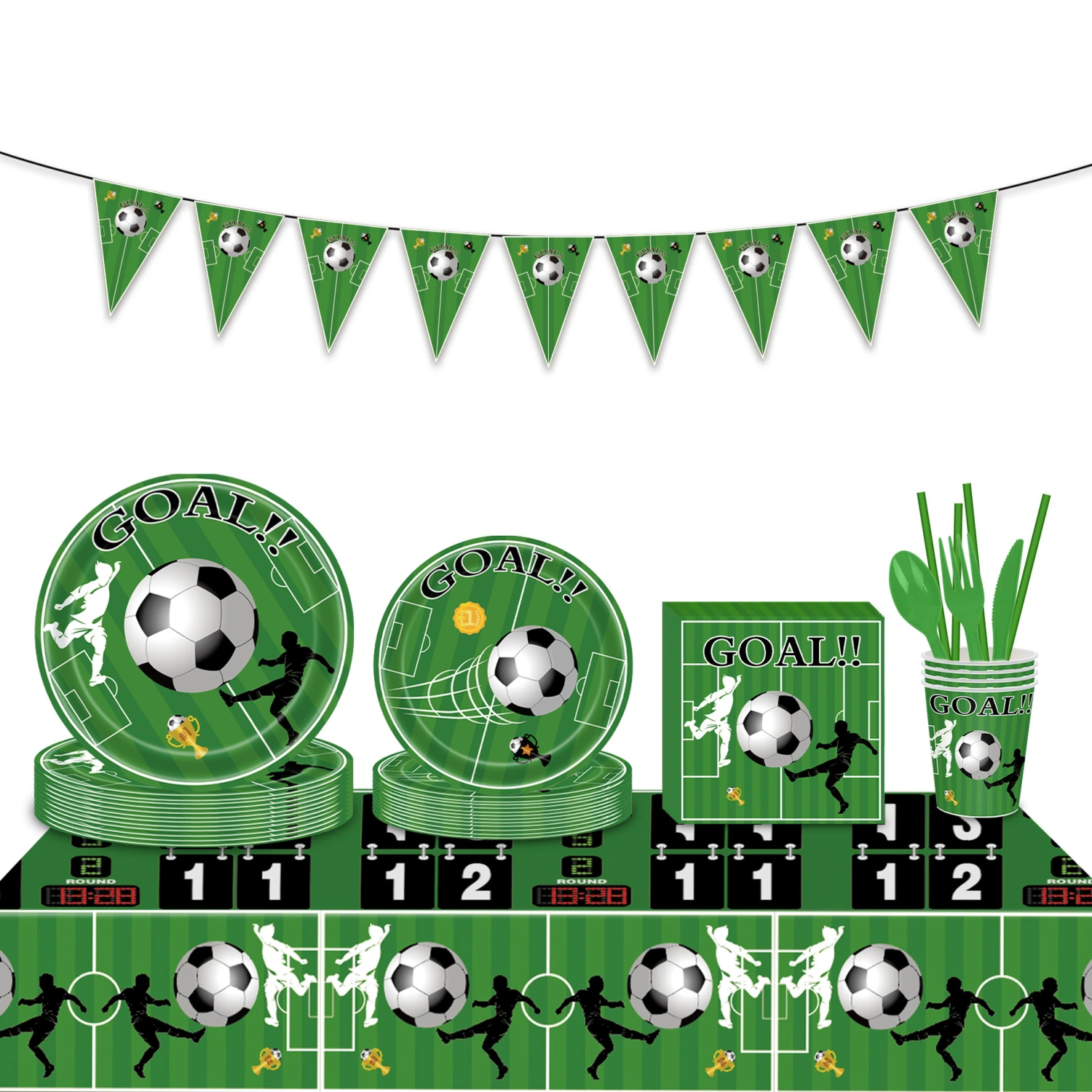 1 Set of Soccer Themed Party Tableware Disposable Paper Tableware Soccer Party Decoration
