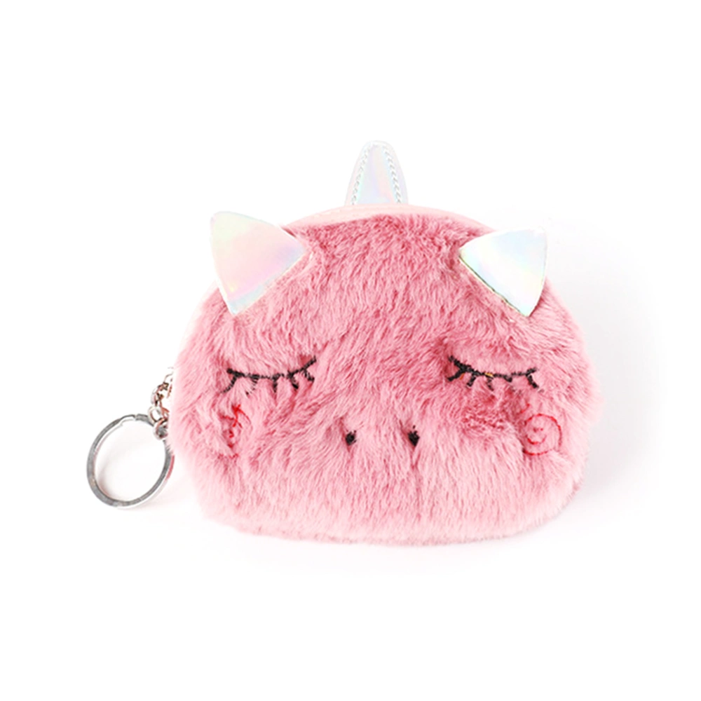 Women Mini Coin Bag Plush Unicorn Purse Girls Storage Pouch Adorable Wallet (Pink)