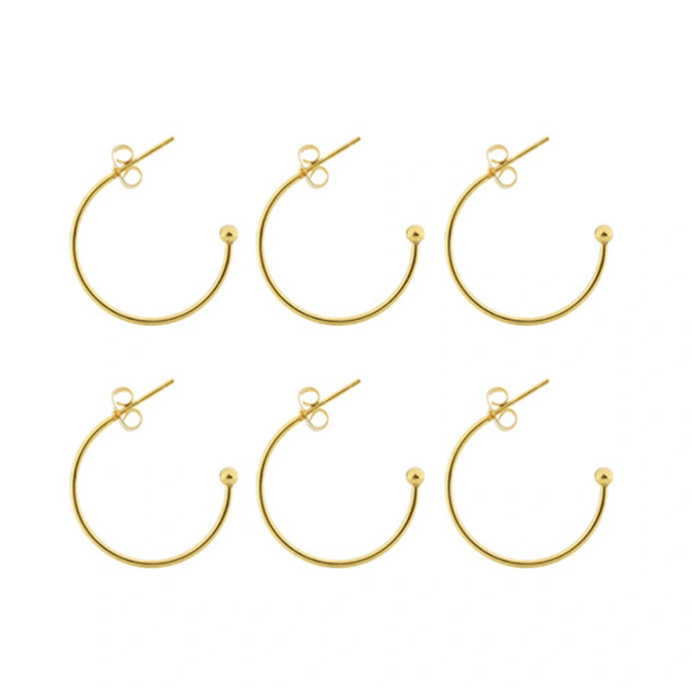 6Pcs DIY Handmade Ear Hooks Delicate Stainless Steel C-shaped Eardrops Beads Materials DIY Ear Jewelry Accessories (Golden Outside Diameter 15MM)