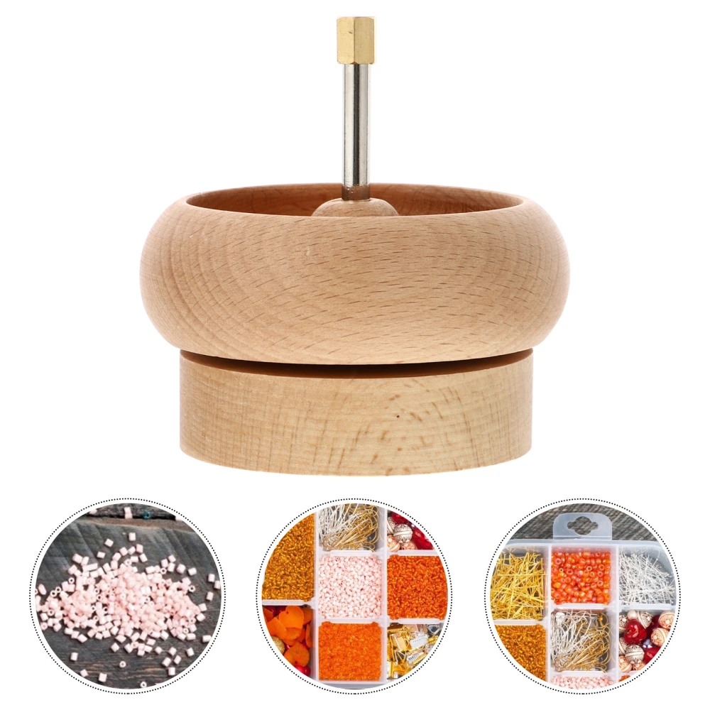 1 Set Practical DIY Beading Bowl Wooden Beading Spinner Bowl with Needle