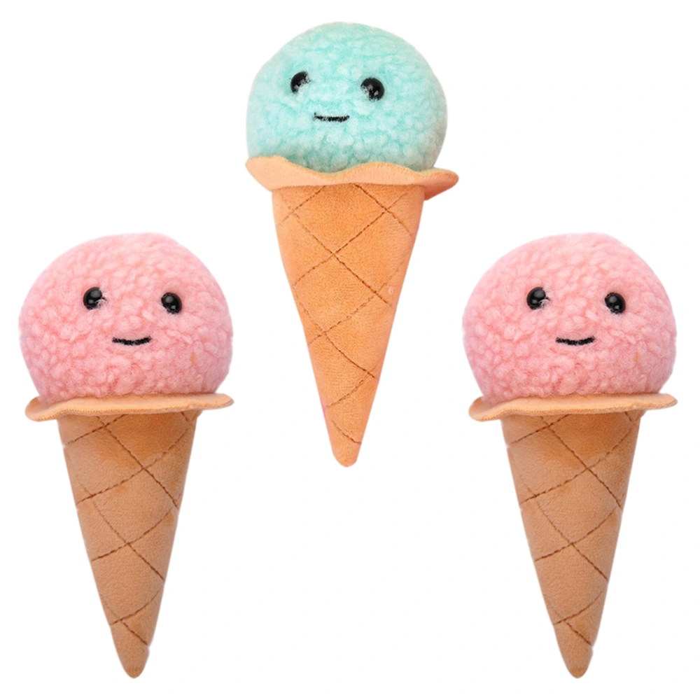 3pcs Creative Stuffed Ice Cream Cone Pendant Portable Bag Hanging Decor Key Chain