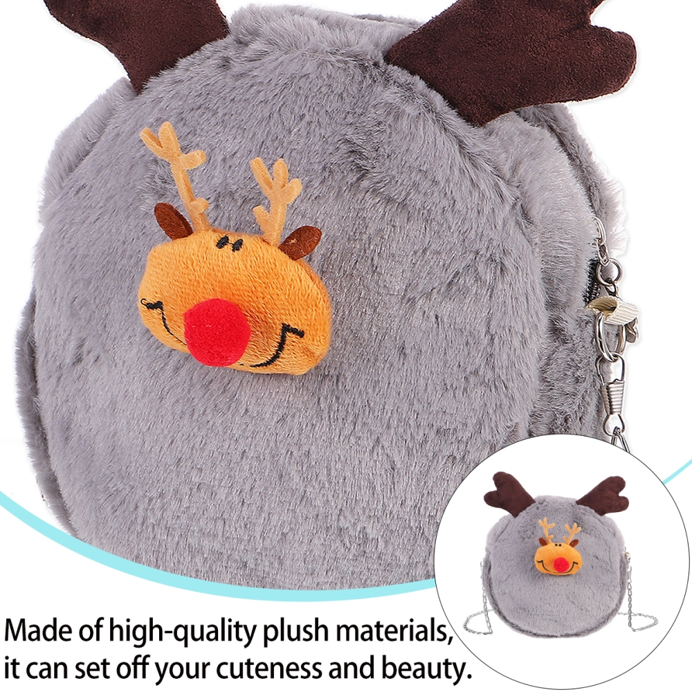 Xmas Plush Elk Chain Bag Round Cross-body Bag Cosmetic Keys Shoulder Bag