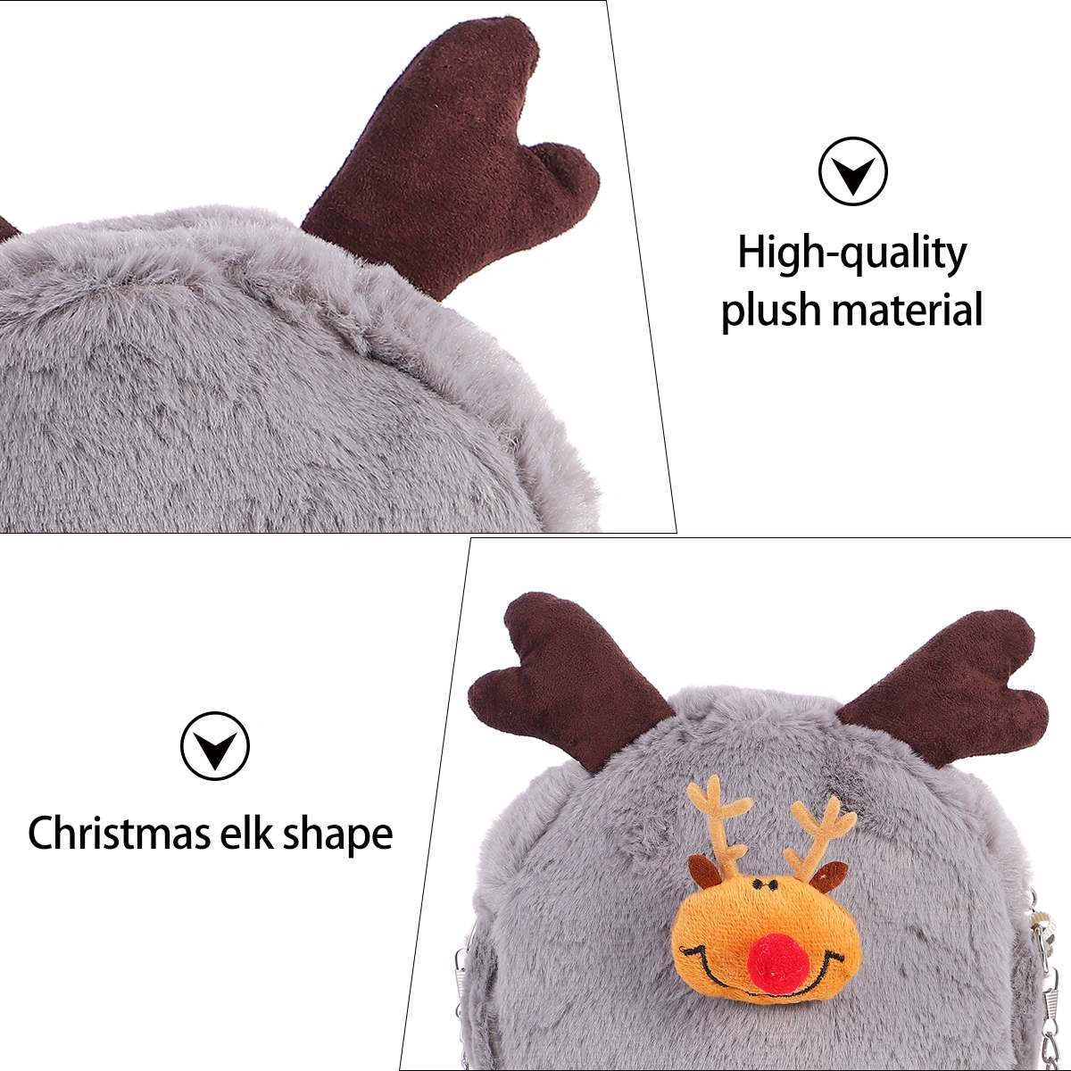 Xmas Plush Elk Chain Bag Round Cross-body Bag Cosmetic Keys Shoulder Bag