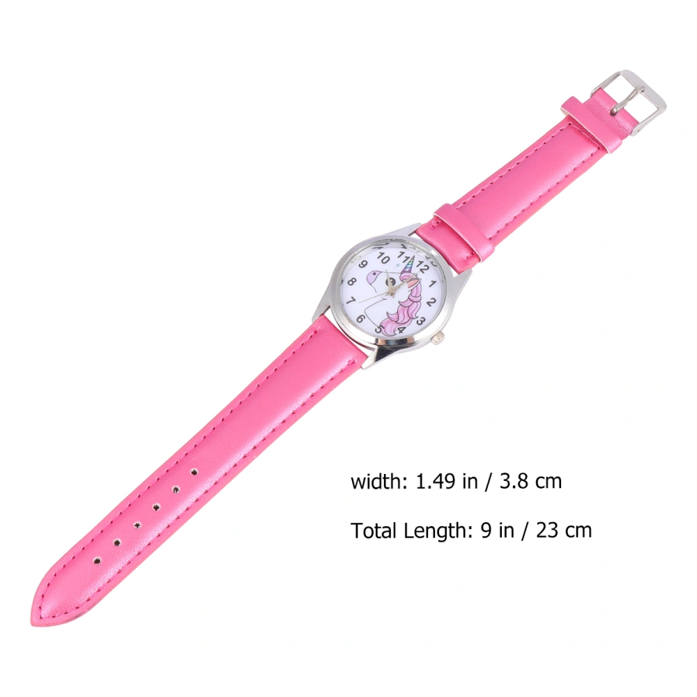 Unicorn Pattern Watch Baby Leather Band Wrist Watch Watch Wrist Decoration Rosy