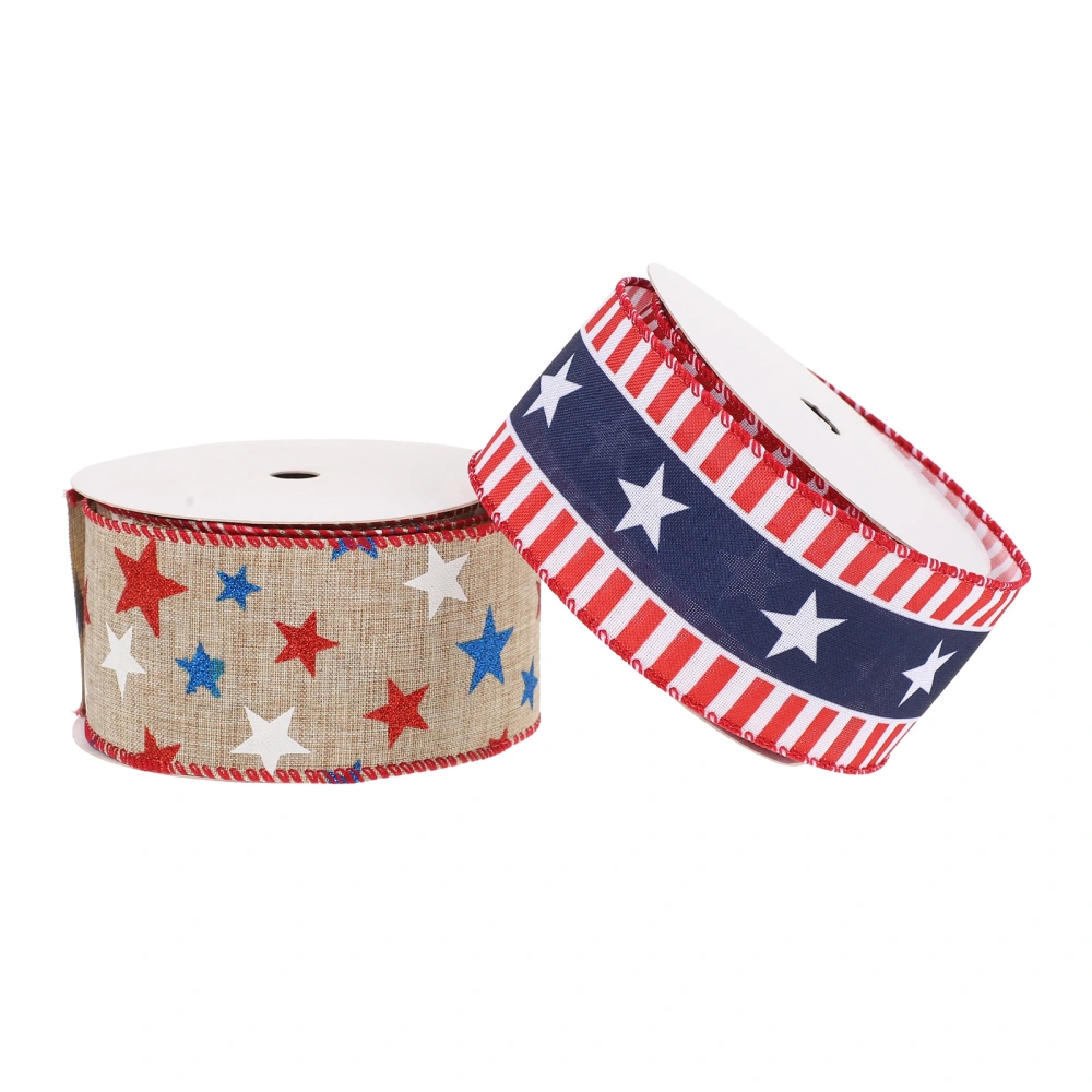 2 Rolls Independence Day Ribbons Practical Star Ribbon Beautiful Craft Ribbon