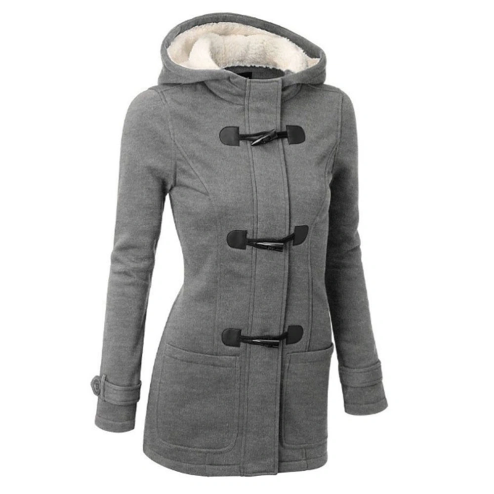 Women's Casual Double Breasted Blended Classic Pea Coat Winter Warm Hoodie Coat Size S (Light Grey)