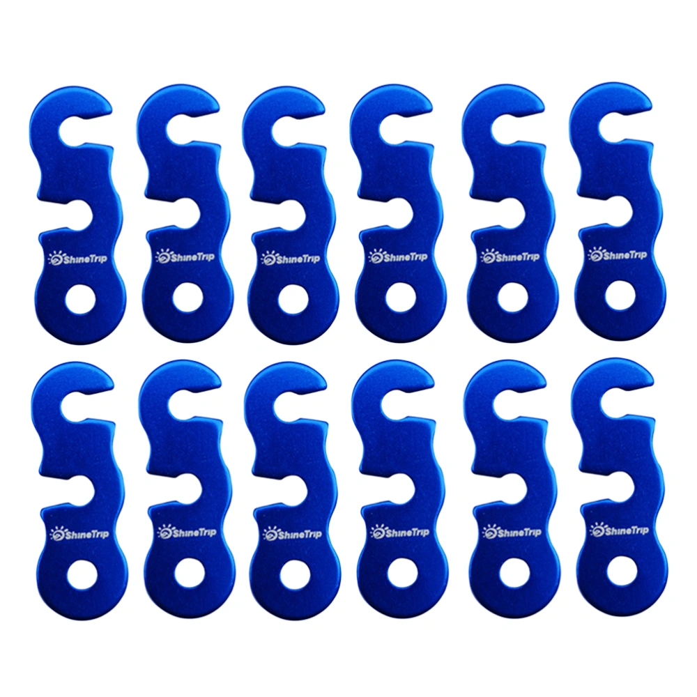 12pcs Aluminum Alloy Camping Wind Rope Buckle Tent Windstopper Rope Adjusters Cord Buckles Tightening Hooks Tent Rope Stopper (Blue)