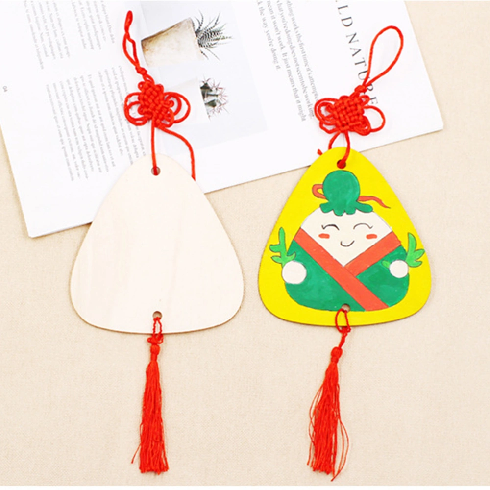 10PCS DIY Drawing Zongzi Pendant Creative DIY Painting White Embryo Zongzi Pendant Funny DIY Graffiti Wooden Zongzi Pendant Handmade DIY Wooden Zongzi Decorative Supplies for Kids Child Playing