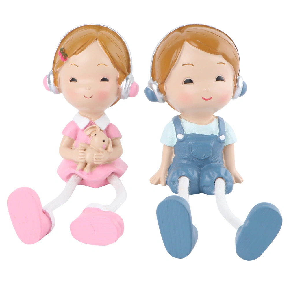 1 Pair of Cartoon Resin Crafts Couple Hanging Foot Doll Desktop Ornament Car Dashboard Decoration