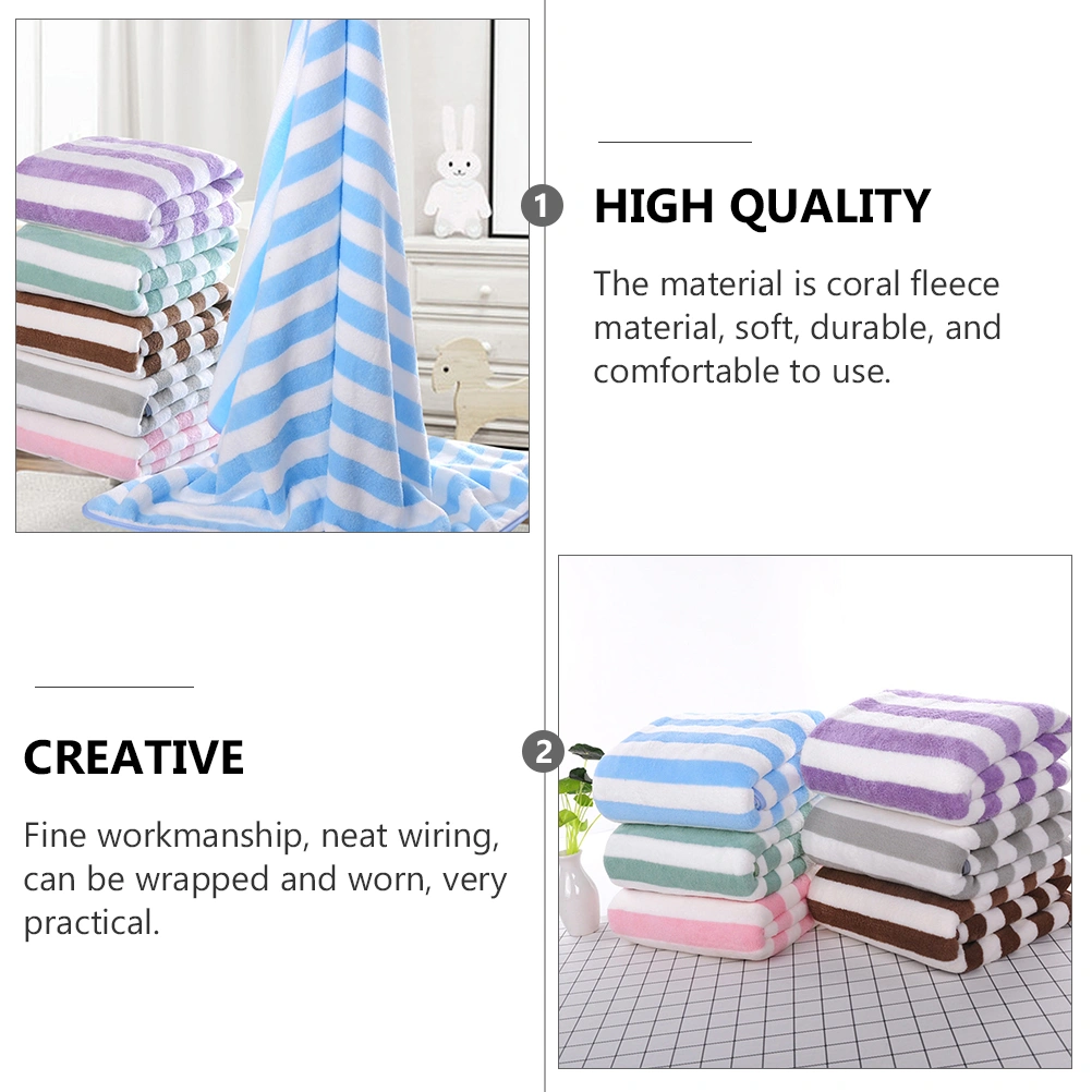 1pc Coral Fleece Bath Towel Thickened Beach Towel Wide Stripe Shower Towel