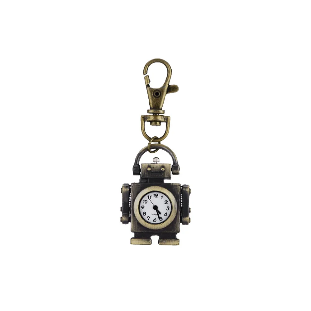 1Pc Retro Clock Pendant Keychain Creative Robot Shaped Key Ring Vintage Delicate Pocket Watch Key Chain