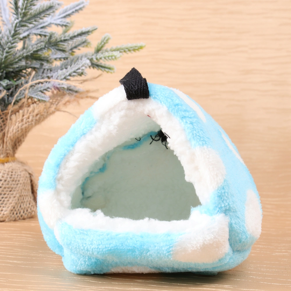 Winter Fleece Bed House Hammock Warm Dot Pet Bed House Cage Accessories for  Squirrel Hedgehog Hamster Chinchilla Size L(Blue)