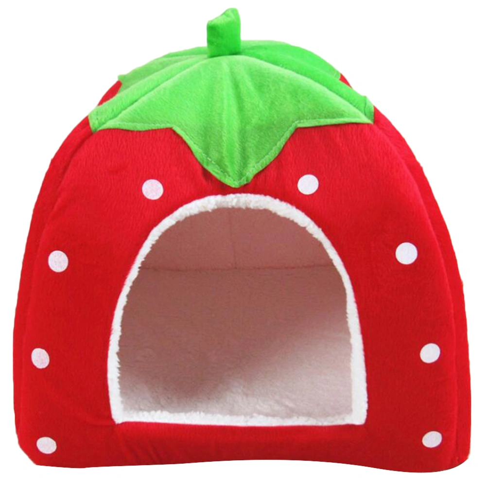 Foldable Pet Bed Cat Bed Puppy House Strawberry Creative Entrance Pet Sleeping Bed for Cats Dog (Red, Size M)