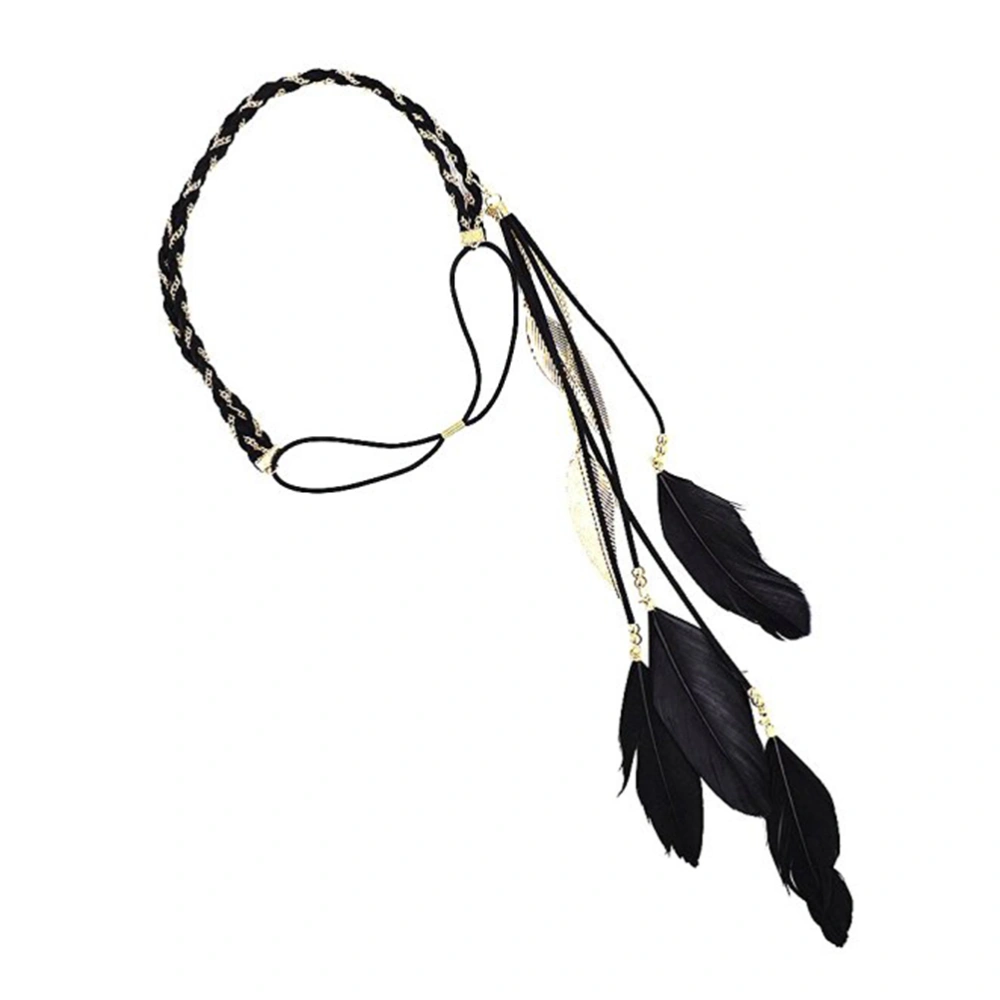 Women Indian  Tassels Weave Headdress Hippie Headband (Black)