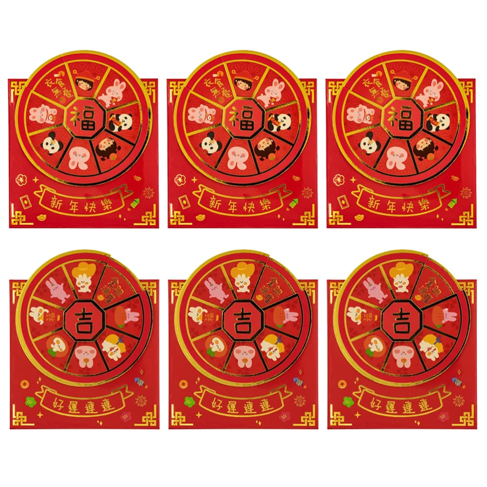 6pcs Turntable Rabbit Red Envelopes 2023 Red Packets Chinese New Year Money Pockets