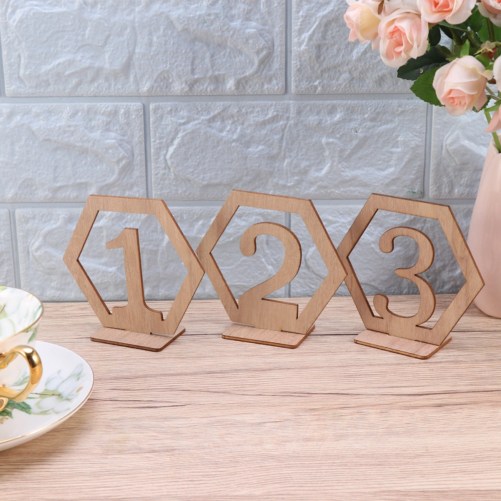 10pcs 1-10 Wedding Wooden Table Numbers with Base Hexagon Hollow Table Number Centerpiece Decoration