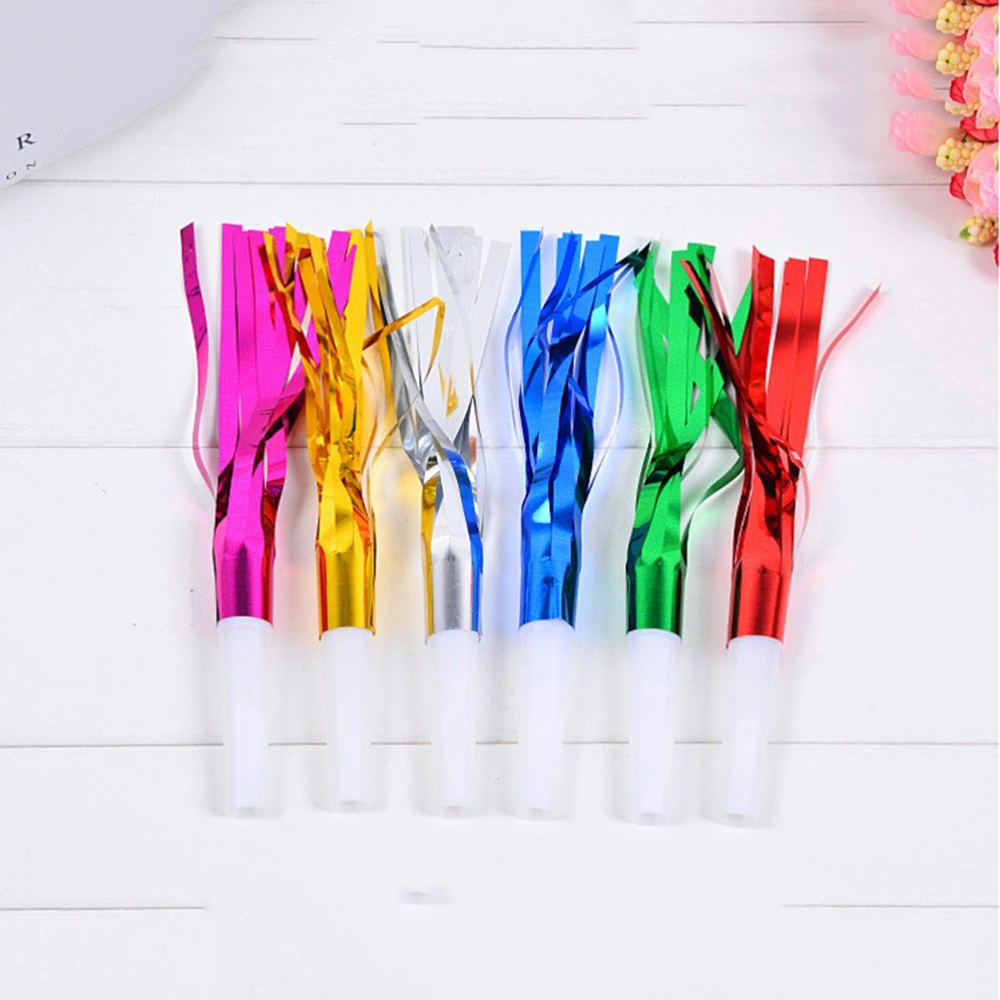 6pcs Glitter Fringed Metallic Blowouts Noise Maker Whistles Kids Toy Birthday Party Favors