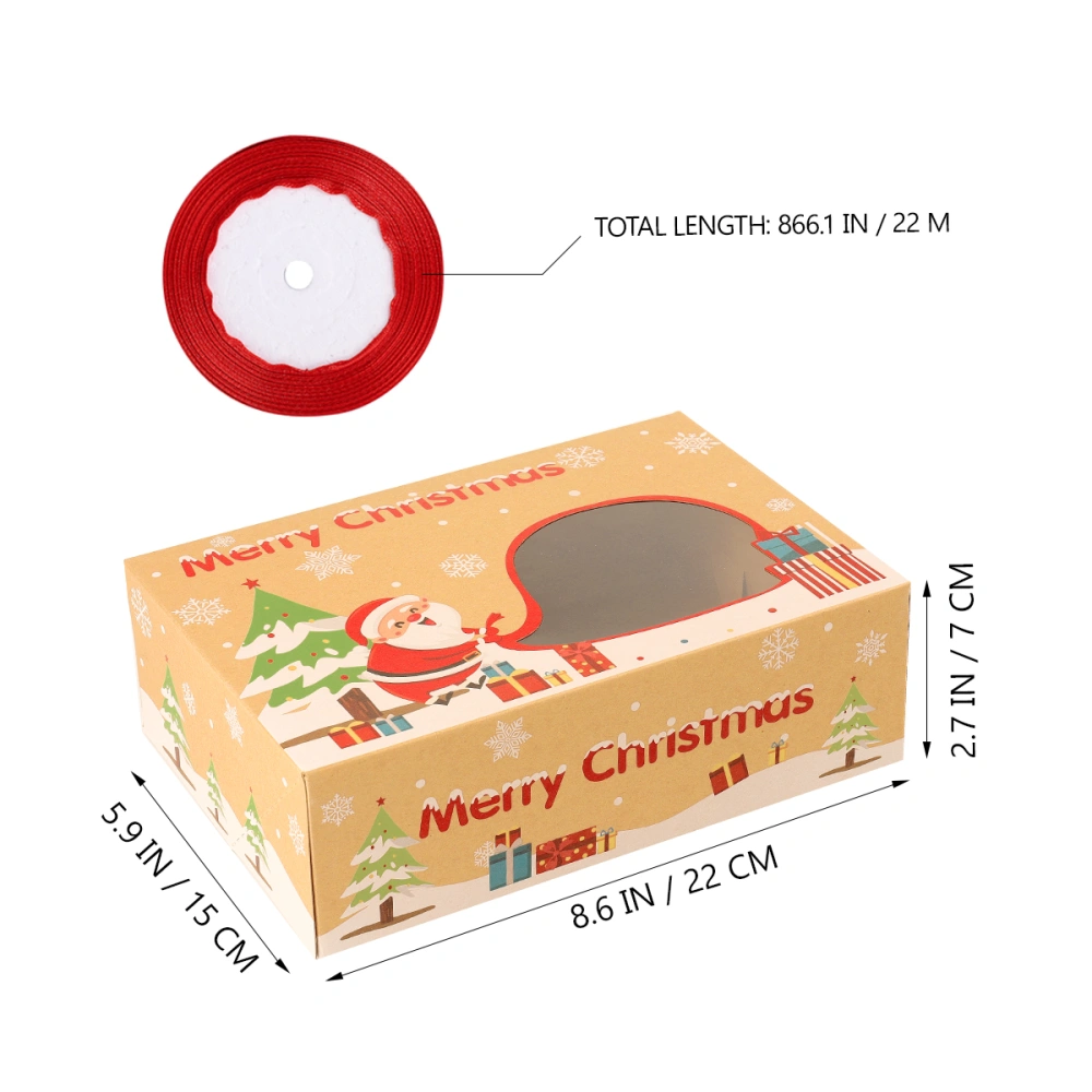 Hemoton 16pcs Christmas Cookie Boxes Kraft Paper Boxes with 1 Roll/22m Ribbons Gift Candies Boxes for Christmas Party Holidays Banquets