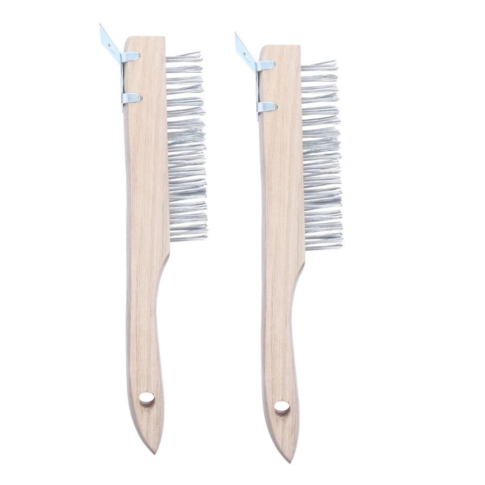 2pcs Wooden Handle Wire Brushes Scratch Brushes Curved Handle Brushes