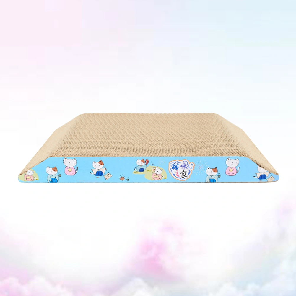 Trapezoid Pet Cat Scratch Play Pad Corrugated with Gift Catnip Toy Safe Board Mouse/ Fish Cat Scratcher Toy (Side Color for Random)