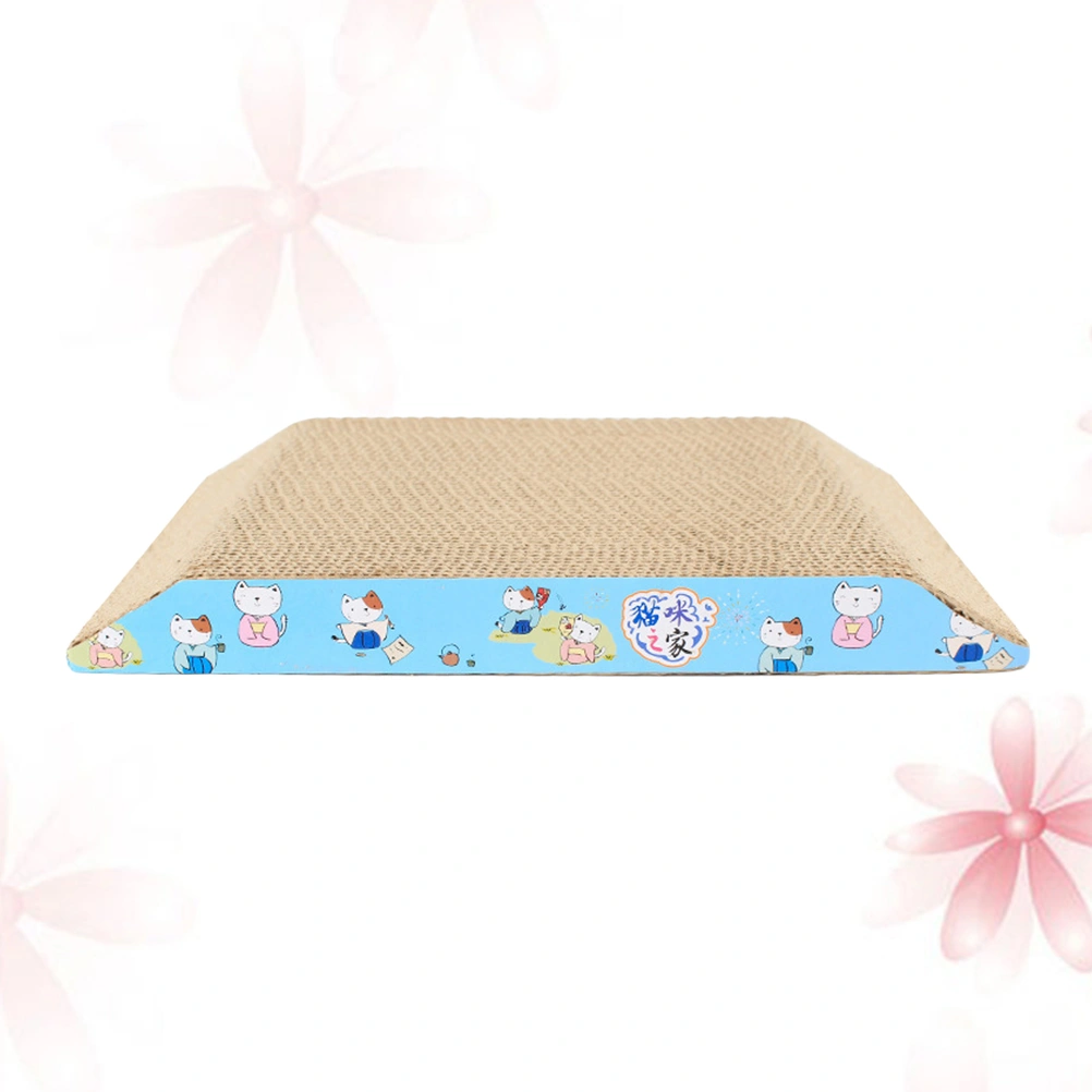 Trapezoid Pet Cat Scratch Play Pad Corrugated with Gift Catnip Toy Safe Board Mouse/ Fish Cat Scratcher Toy (Side Color for Random)