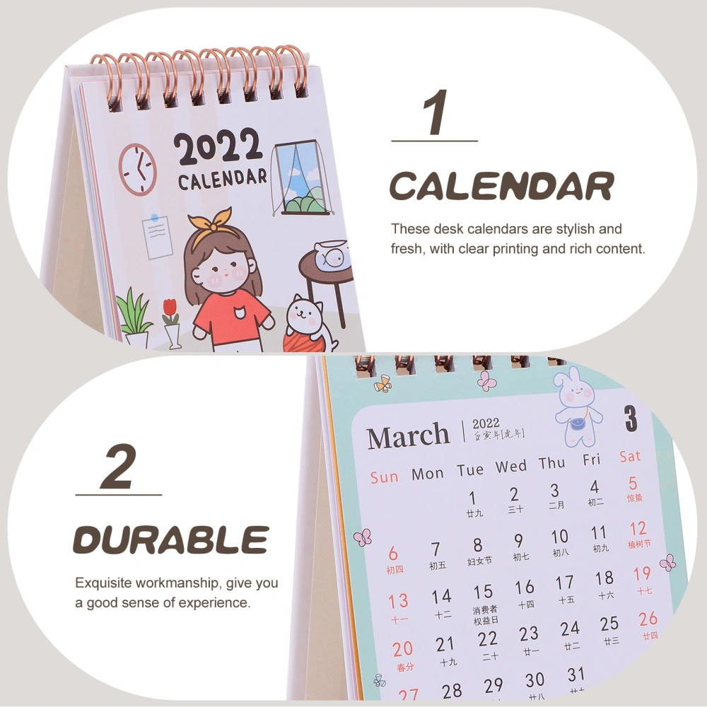 2Pcs Desktop 2022 Calendars Paper Calendars Yearly Agendas (Assorted Color)