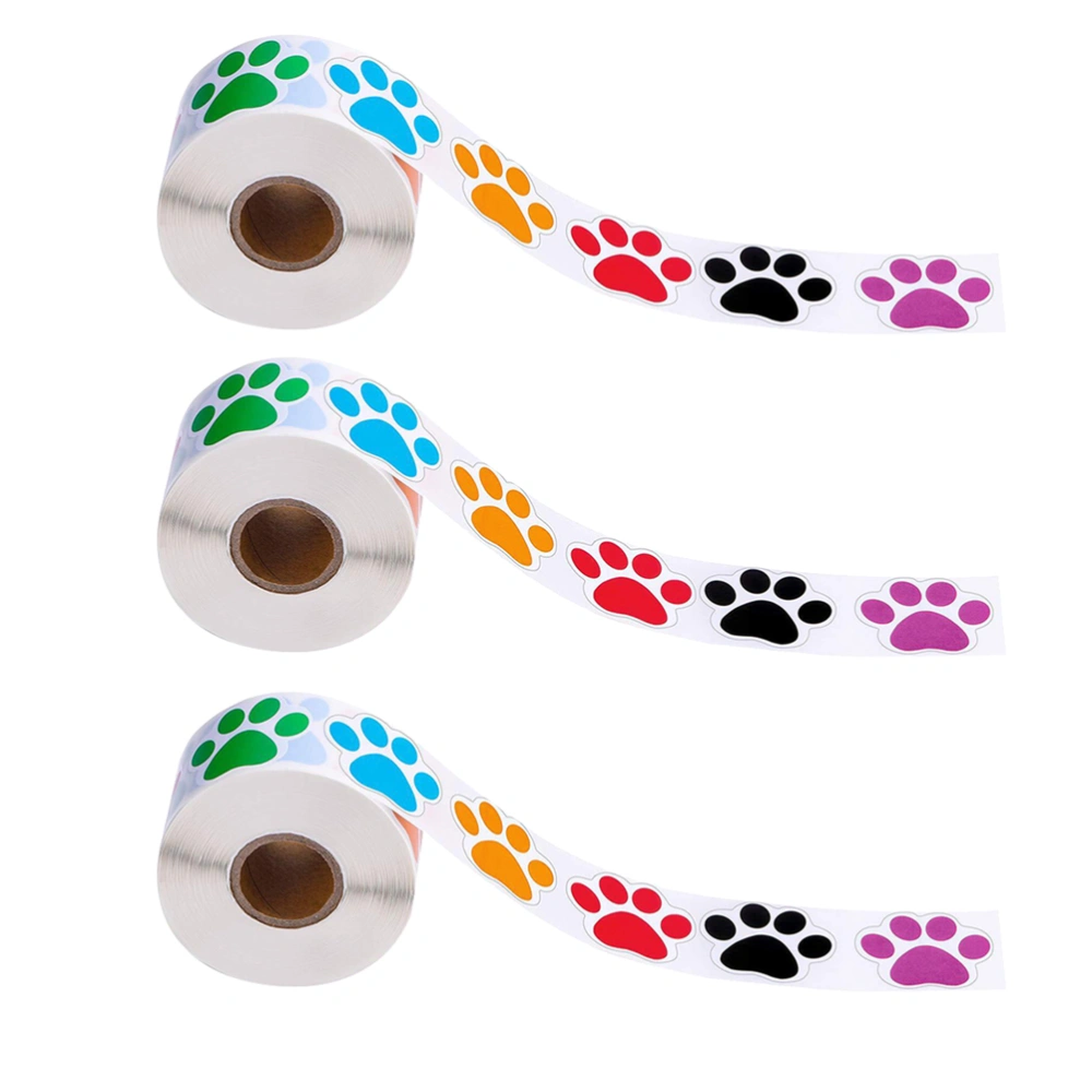 3 Rolls of Labels Animal Footprints Stickers Lovely Wrapping Stickers Decals