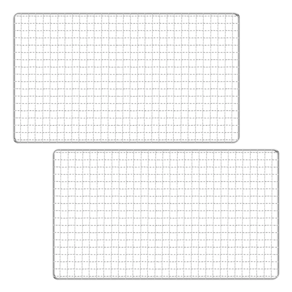 2Pc Barbecue Wire Meshes Outdoor BBQ Grill Nets Square Grill Mats (Silver)