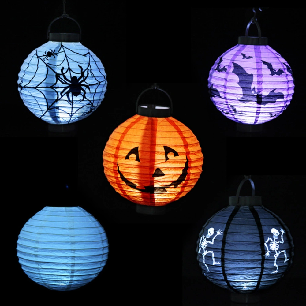 1 PCS Halloween Party Decorations Paper Lanterns LED Spider  Hanging Round Lantern(White)