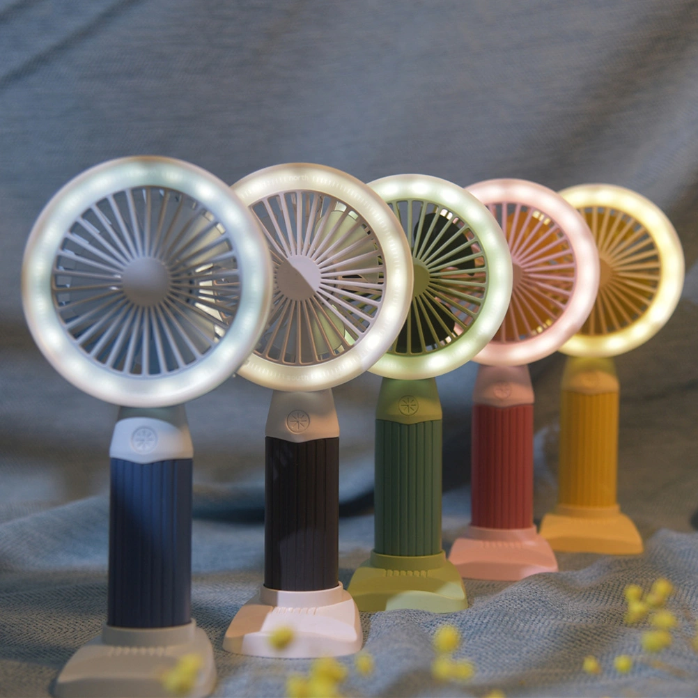Mute Desktop Fan Mini Handheld Small Fan for Home School with Light Office Outdoor (Yellow)