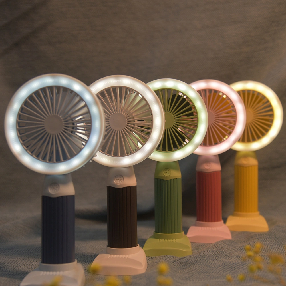 Mute Desktop Fan Mini Handheld Small Fan for Home School with Light Office Outdoor (Yellow)