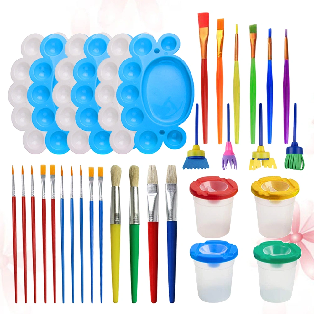 34 Pcs Painting Tool Brush Washing Bucket Sponge Brush Set Colorful Drawing Cleaning Tools for Children Kids