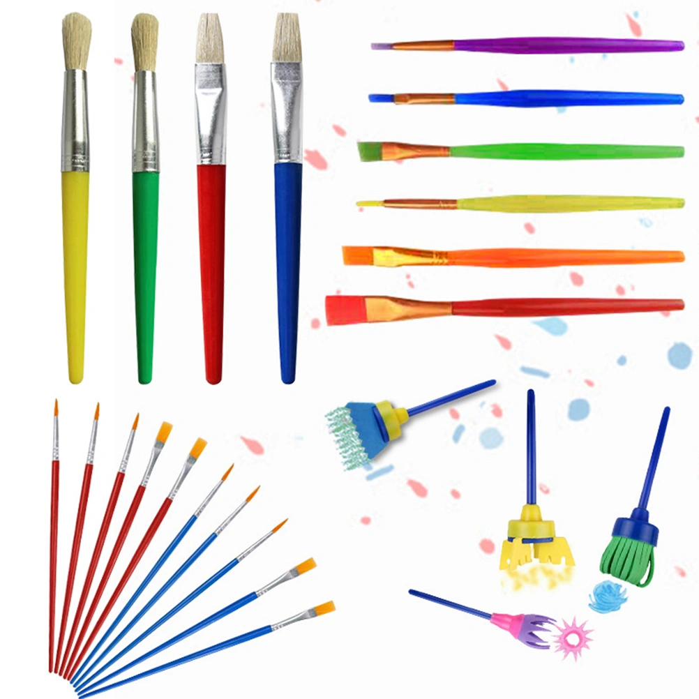 34 Pcs Painting Tool Brush Washing Bucket Sponge Brush Set Colorful Drawing Cleaning Tools for Children Kids