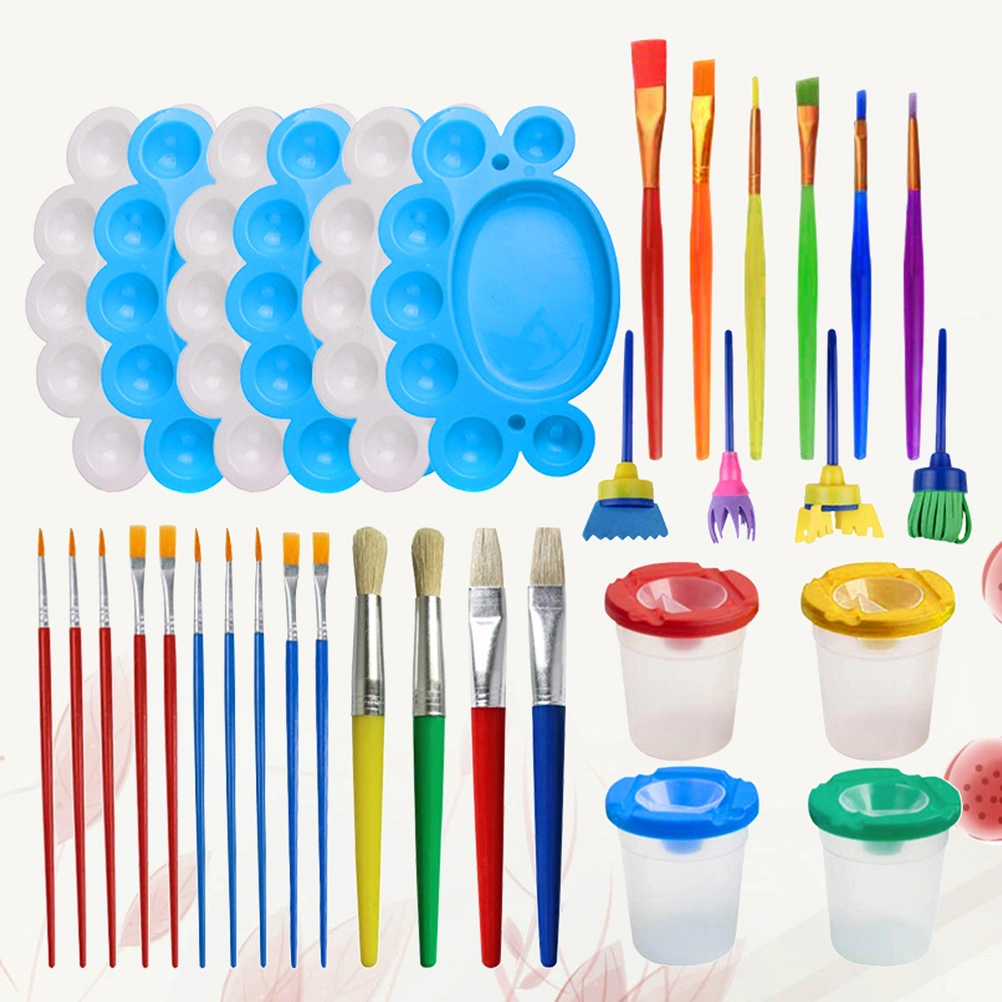 34 Pcs Painting Tool Brush Washing Bucket Sponge Brush Set Colorful Drawing Cleaning Tools for Children Kids