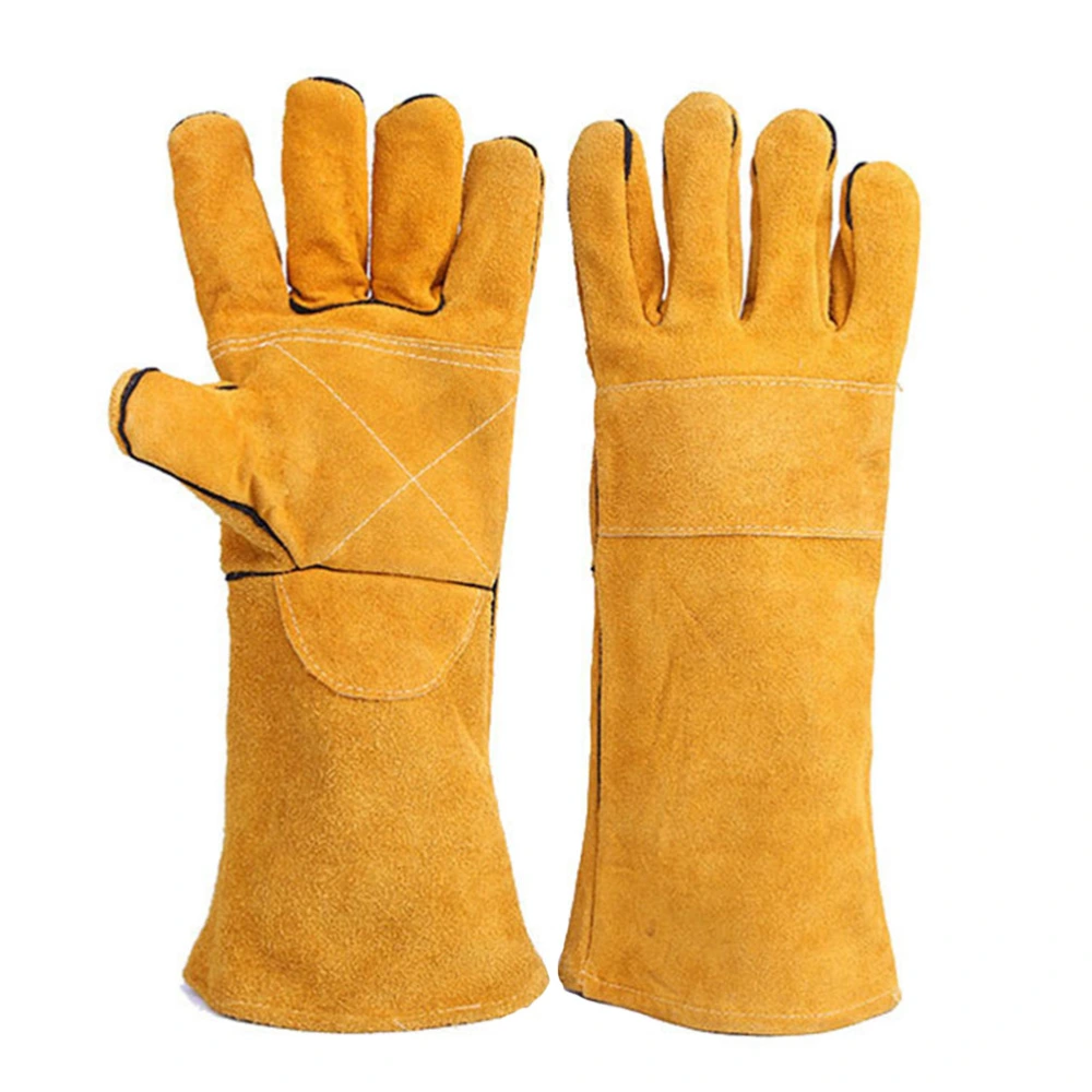 Pair of Heat Resistant Welding Gloves 2-Layer Long Sleeve Insulated Gloves for Stove Oven Welding(Yellow)