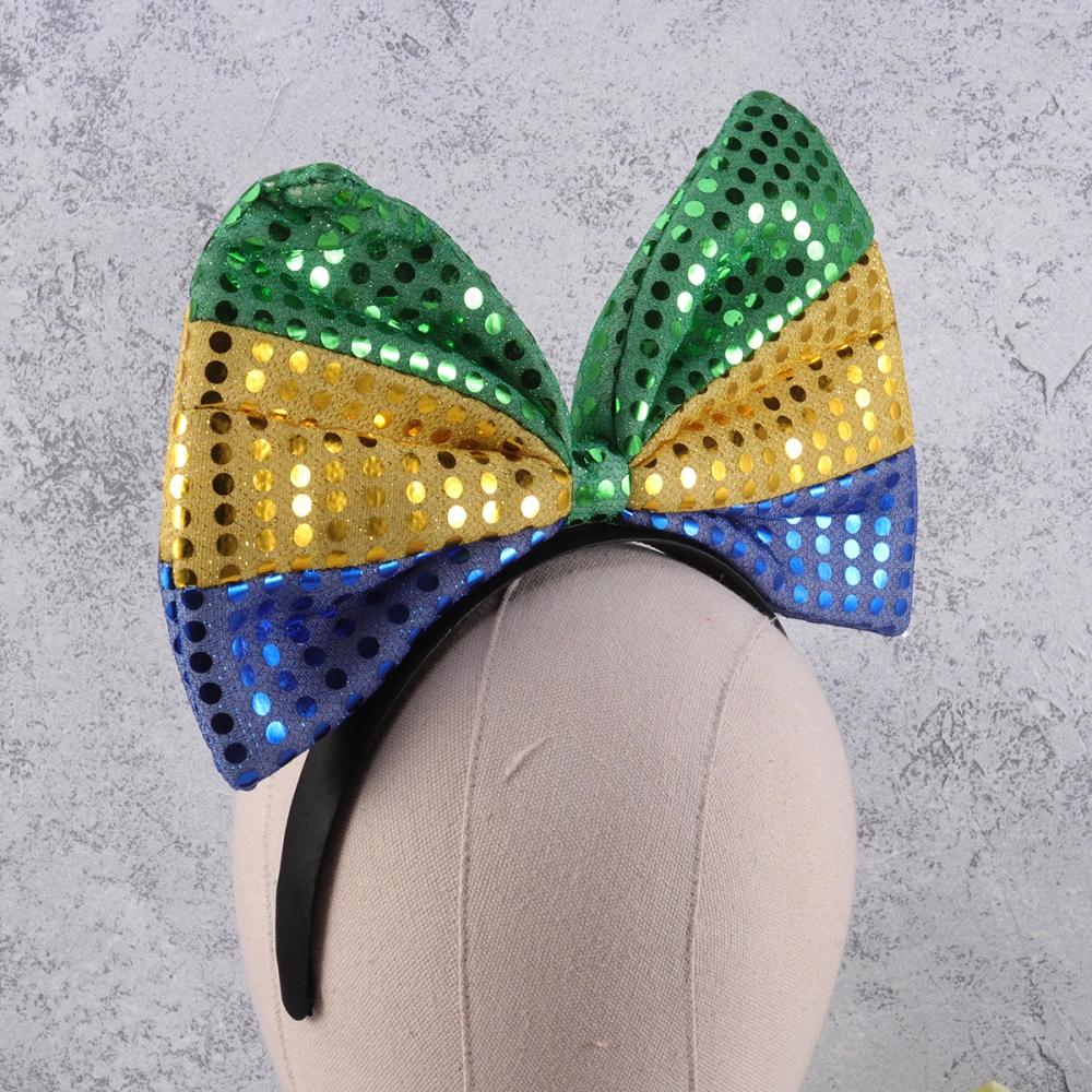 Brazilian Flag Bow Head Shining Decor Headband Party Flag Headband  Headdress for Gathering