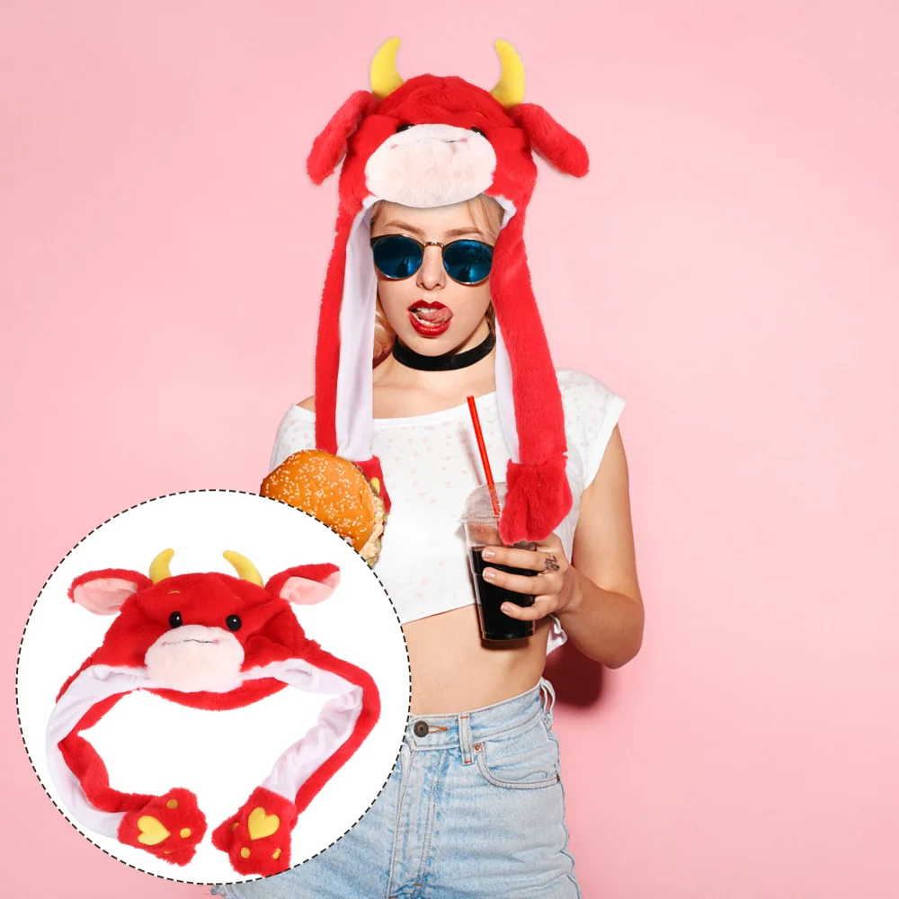 1Pc Plush Cartoon Hat Simulated Ox Earmuff Hat Creative Photo Props for Party