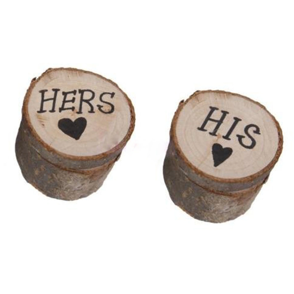 2pcs Wooden Printed Hers&His Shabby Chic Rustic Wedding Ring Bearer Box Wooden