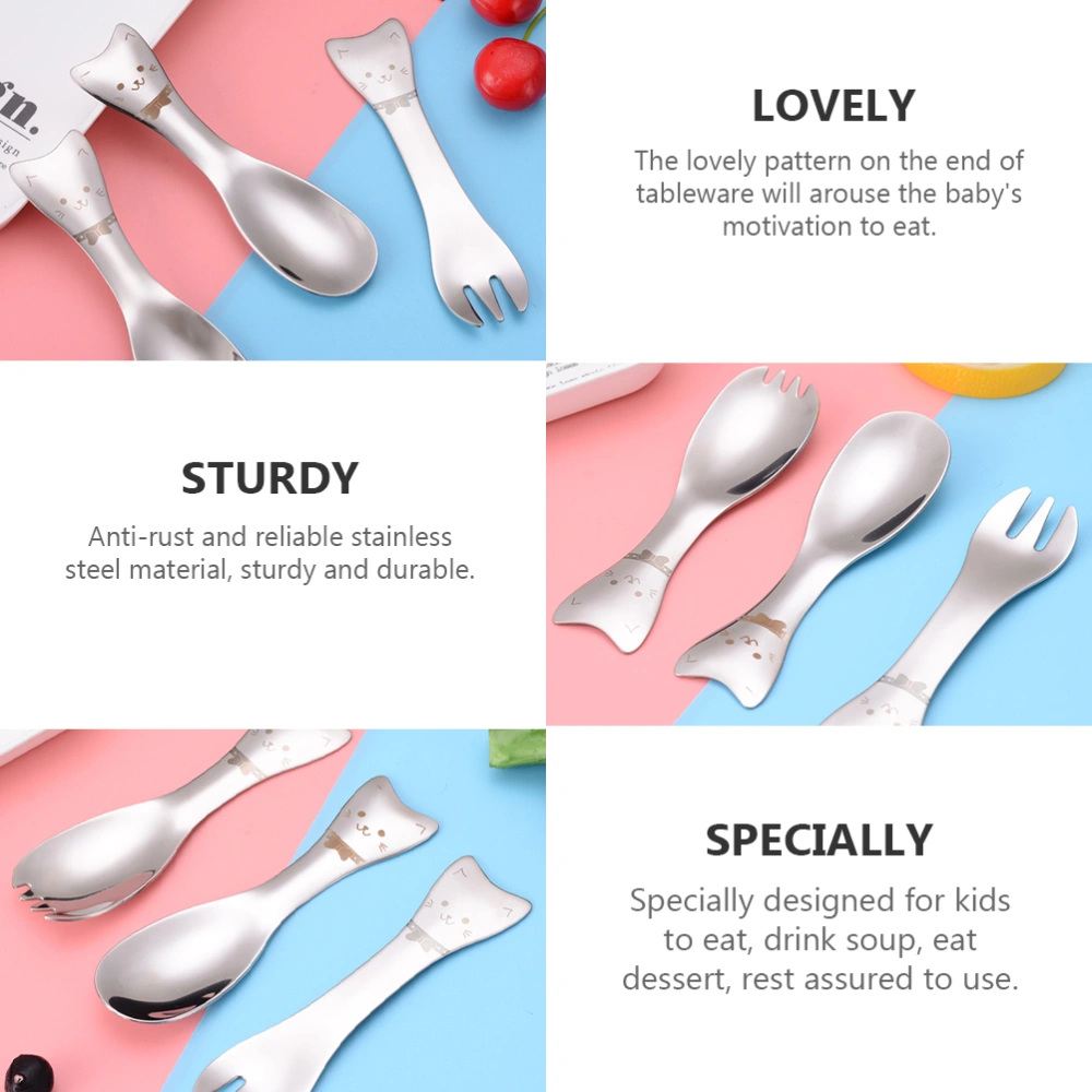 1 Set Stainless Steel Tableware Set Children Ice Cream Spoon Kids Cutlery Spoon