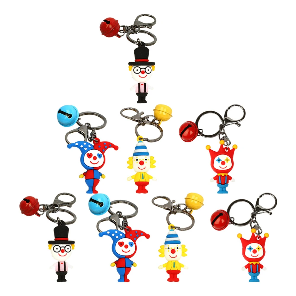 8Pcs Clown Shape Keychains Decorative Keychains Bell Design Clown Keychains Funny Clown Pendants