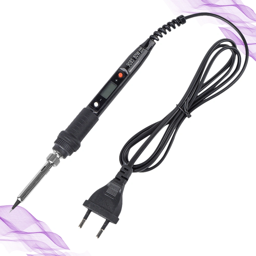 1Pc Professional 220V 80W LIQUID Crystal Adjustable Thermostat Soldering Iron Set with EU Plug (Black)