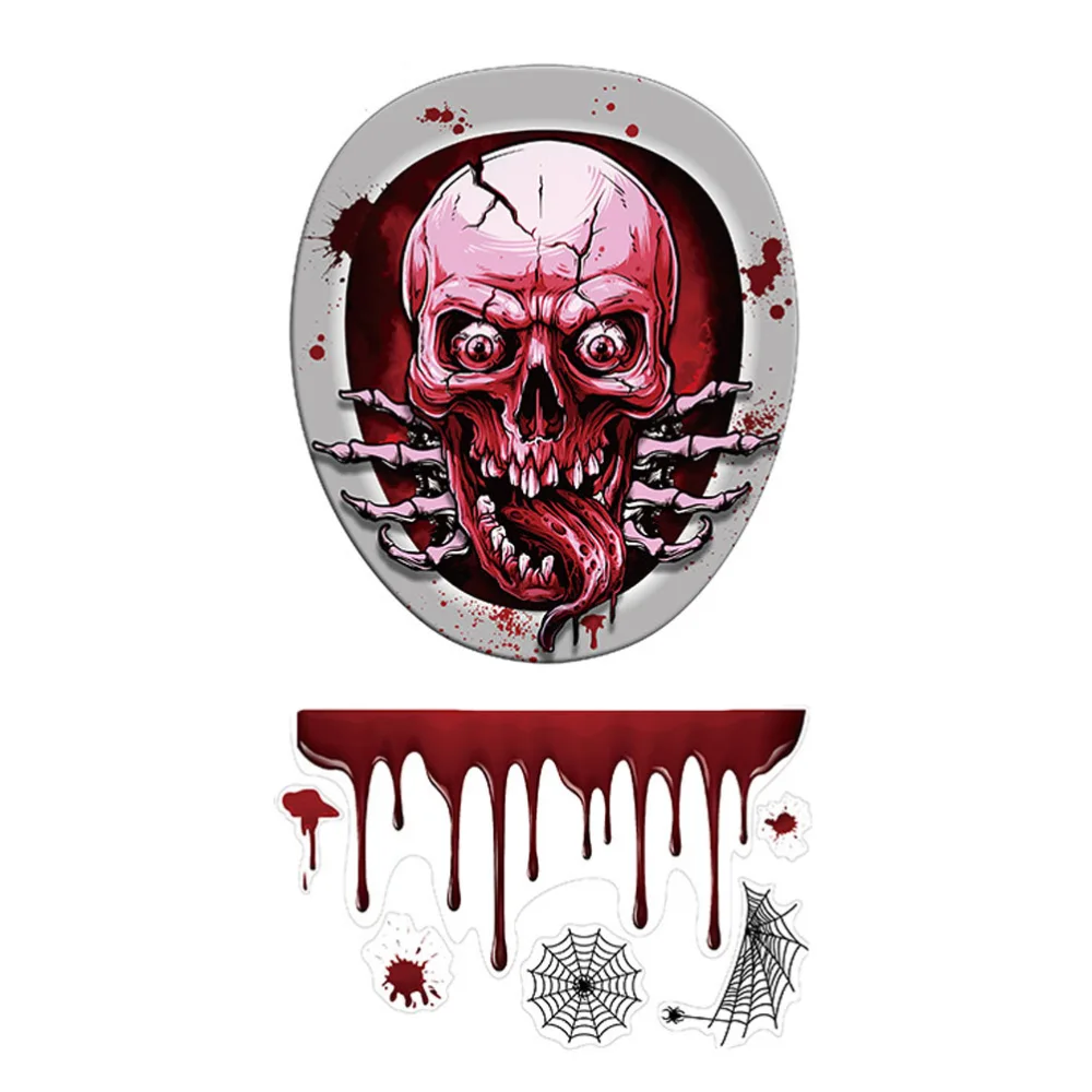 1 Set Halloween Themed Toilet Seat Stickers Horror Bloody Skull Toilet Decals