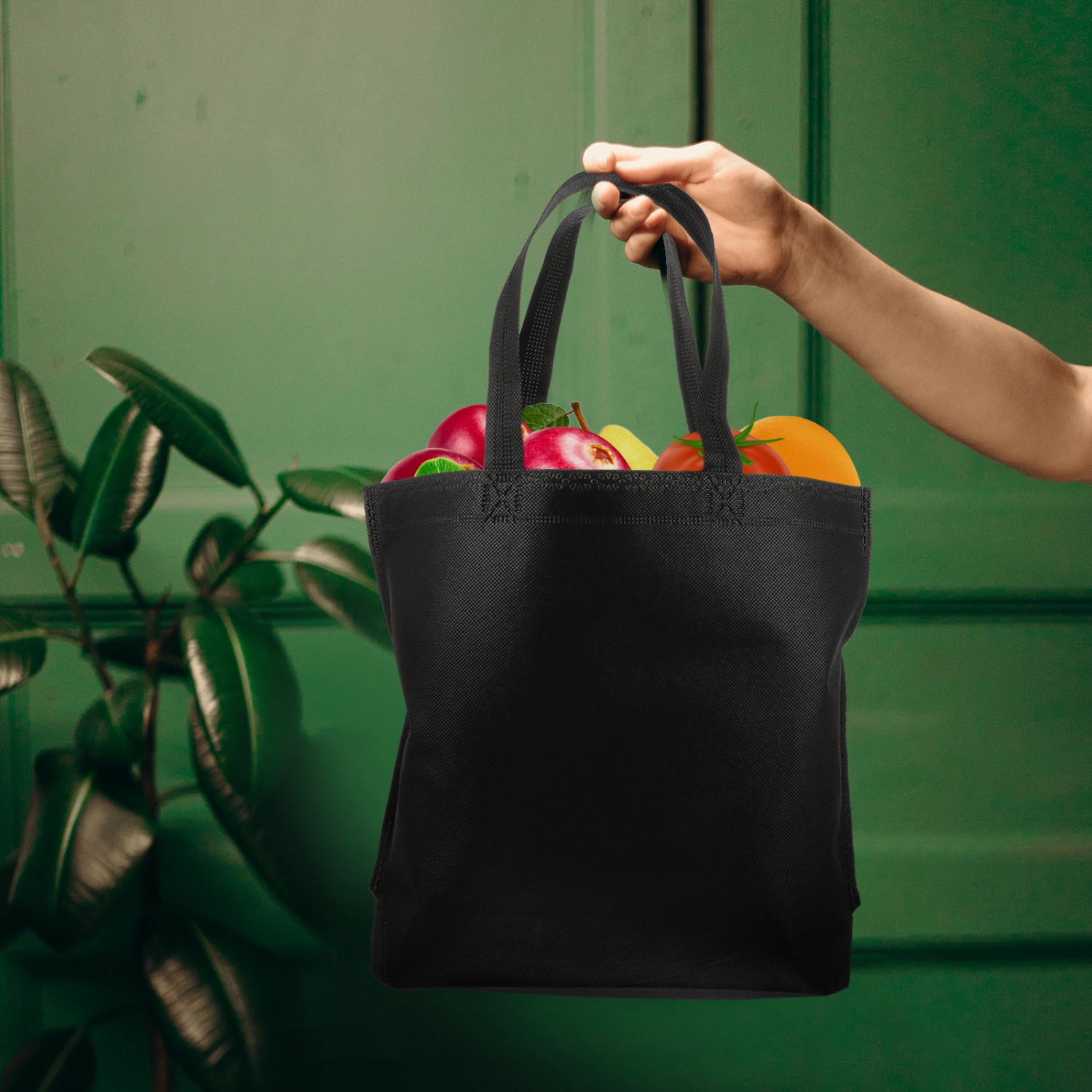 12pcs Reusable Shopping Pouch Non-woven Portable Takeaway Bags (Black)