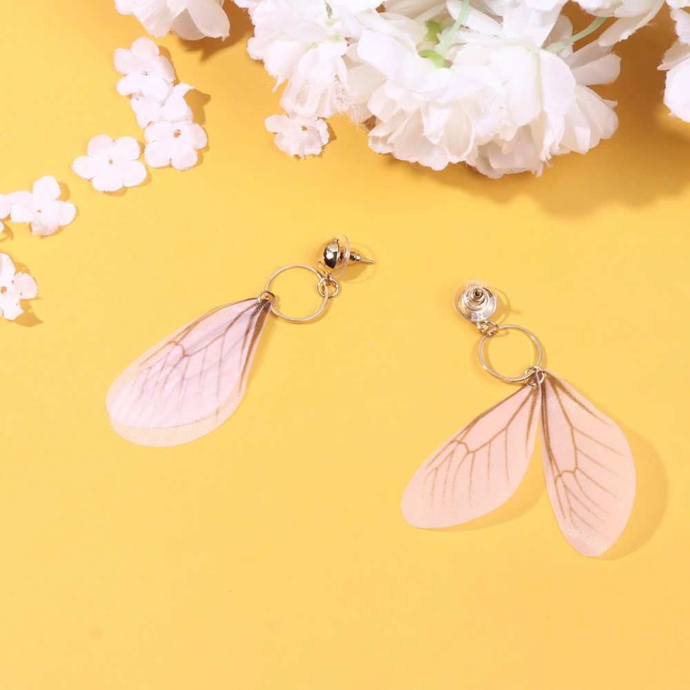 1 Pair Creative Thin Wings Earrings Imitation Cicadas Wings Eardrops Fashion Personality Lightweight Pearl Decorative Ear Dangle Jewelry (White)